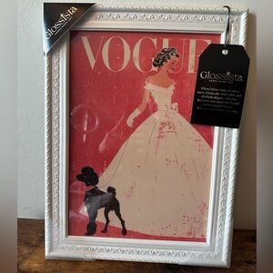 Vogue Fashion Framed Art Piece Glitter Finish Framed Woman In Dress With Dog NWT